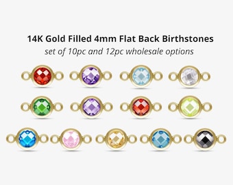 Flat Back 4mm 14K Gold Filled Birthstone Connectors Top Quality Bezel Checker Board CZ for Permanent Jewelry Bracelet Checkerboard Flatback