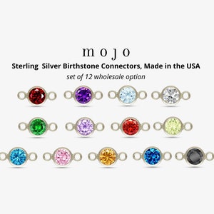 13 Colors, Sterling Silver Birthstone Connector 1 pc or Set of 12 Top Quality CZ 4mm Silver Bracelet Charms Bulk Wholesale Permanent Jewelry