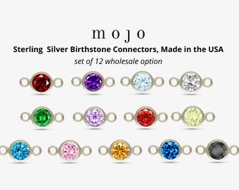 13 Colors, Sterling Silver Birthstone Connector 1 pc or Set of 12 Top Quality CZ 4mm Silver Bracelet Charms Bulk Wholesale Permanent Jewelry