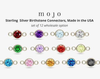 13 Colors, Sterling Silver Birthstone Connector 1 pc or Set of 12 Top Quality CZ 4mm Silver Bracelet Charms Bulk Wholesale Permanent Jewelry