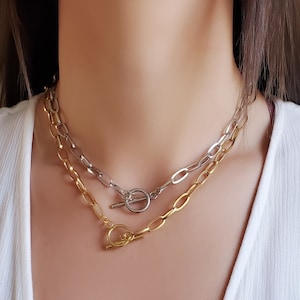 Gouden zilveren paperclip toggle ketting roestvrij staal ovale link ketting ronde kettingen 18 inch 18 inch gelaagdheid sieraden Lariat Y ketting HAVEN