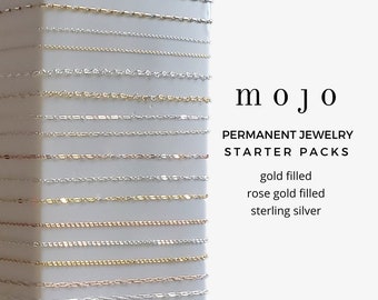 Permanent Jewelry Chain Starter Pack, Gold Filled Chain By The Foot Sterling Silver Rose Gold Filled Paperclip Bar Cable Heart Dainty Sequin