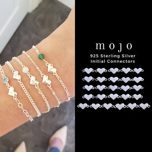 Conector de coração com letra 925 prata esterlina pequeno coração inicial para joias permanentes, pingente de alfabeto, pulseira gravada com letra maiúscula ELLEN