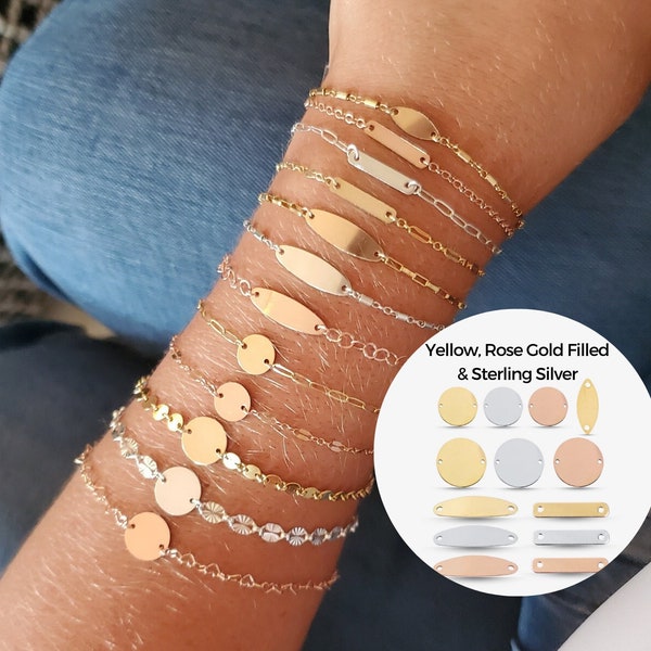 1pc or Set of 5 Stamping Bracelet Connector 2 Holes Gold Filled, Rose Gold Filled or Sterling Silver 24 Gauge Blank Pendant Disc, Oval, Bar