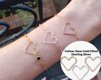 Set of 5 x 14K Gold Filled or 925 Sterling Silver or Rose Gold Filled Heart Connector for Permanent Jewelry Necklace Bracelet Supplies LIZA