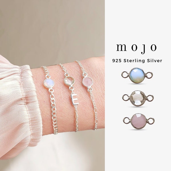 Sterling Silver Faceted Stone Connector White Opal Clear Quartz Rose Quartz Pink Synthetic Gemstone for Permanent Jewelry Bracelet Necklace
