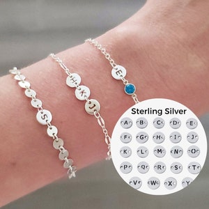 Pequeño conector inicial de disco de plata de ley 925, dije de letra mayúscula para pulsera de joyería permanente, collar de disco personalizado delicado TERRI
