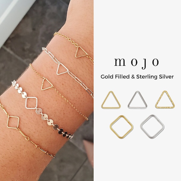 1pc or Set of 5 x Geometric Connectors 14k Gold Filled, 925 Sterling Silver Shape Wire Charms For Permanent Jewelry Bracelet Triangle Square