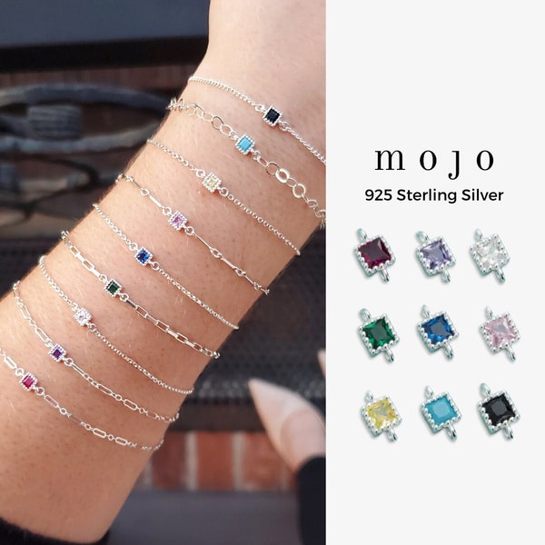 9 Colors, Sterling Silver Connector 1 pc or Set of 10 Top Quality 4mm Square Flat Back CZ Silver Bracelet Necklace Charm Permanent Jewelry