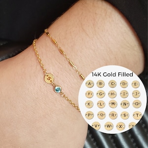 Tiny 14K Gold Filled Disc Initial Connector Capital Letter Charm for Permanent Jewelry Bracelet Dainty Personalized Disc Necklace TERRI