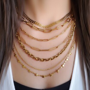 7 Styles Any Length Gold Necklaces Cable Stars Paperclip Arrow Chevron Necklace 14 16 18 20 24 30 inch Stainless Steel Chain Chains Box USA