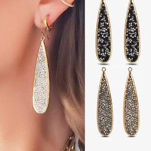 2 Black or Gray Teardrop Pendants Sparkle Sparkly Shiny Bling Designer Earrings Black White Gray Gold Earring Findings Charms LIZZIE