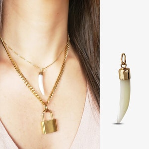Slide-On Gold Horn Pendant Natural Shell Long Skinny Simple Pearl Horn Necklace Earring Charms Findings Bracelet White Seashell Horn DAWN