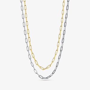 Gold or Silver Paperclip Necklace Stamped Sterling Silver Elongated Cable Open Cable Adjustable Necklaces 16 18 20 inch 16in Layering VERA