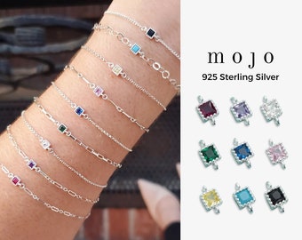 9 Colors, Sterling Silver Connector 1 pc or Set of 10 Top Quality 4mm Square Flat Back CZ Silver Bracelet Necklace Charm Permanent Jewelry