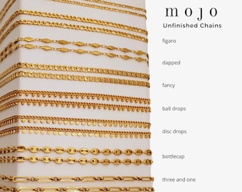 5 Styles! Gold Unfinished Chains for Permanent Jewelry Stainless Steel Figaro Three and One Thick Chunky Bottlecap Dapped Paperclip Chain