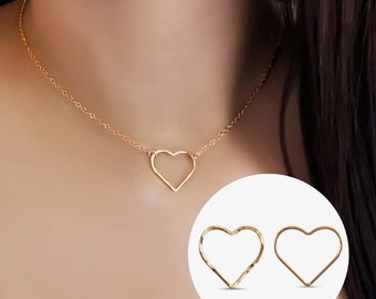 14K guldfyllt hjärta Guldfyllt hamrat hjärthänge Hjärtkoppling Öppet hjärthalsband Emily in Paris Hjärthalsband Choker Tillverkad i USA