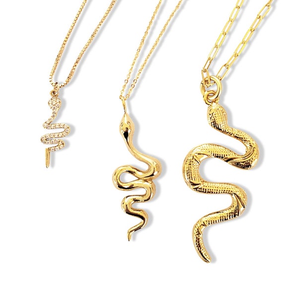 Gold Snake Pendant 3 Styles 24K Gold Plated Brass Snake Charm Chinese Zodiac Charm Necklace Good Luck Jewelry USA ADIA and CIRCE