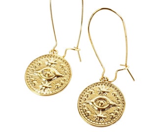 14K Gold Plated Oriental Pendant Earrings Jewelry Supply. 2pcs