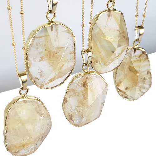 Slide On Citrine Crystal Pendant Yellow Clear White Gold Etsy