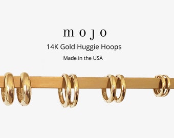 14K Solid Gold Huggie Hinged Hoop Earring Huggie Hoops Gold Hoop 8mm 11mm 12mm 10.5mm Tiny Single Cartilage Hoop Hinge Clicker USA Made