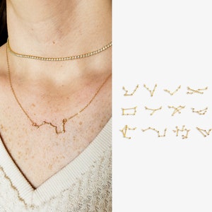 Pendentif constellation en or diamant CZ connecteur du zodiaque étoile céleste soleil lune zircone cubique collier bijoux horoscope cadeau USA BARBARA