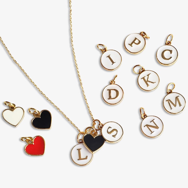 Add a Personalized Initial or Heart Charm! Add On Pendant for Mojo Necklaces, Personal Jewelry, Slide-On Gold Letter Alphabet White A B C D