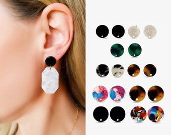 7 Colores, 2 tamaños Studs Redondo Postes Círculo Pendientes Hallazgos Colgantes Negro Blanco Verde Tortuga Shell Rosa Azul Rojo Arco Iris 12mm 15mm