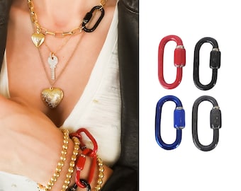 4 Colors Stainless Steel Enamel Quick Screw Carabiner Necklace Clasp Red Silver Blue Black Gray Chunky Necklace Bag Lock Jewelry USA KENYA