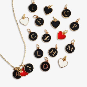 Add a Personalized Initial or Heart Charm! Add On Pendant for Mojo Necklaces, Personal Jewelry, Slide-On Gold Letter Alphabet Black A B C D