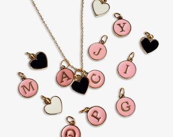 Add a Personalized Initial or Heart Charm! Add On Pendant for Mojo Necklaces, Personal Jewelry, Slide-On Gold Letter Alphabet Pink A B C D