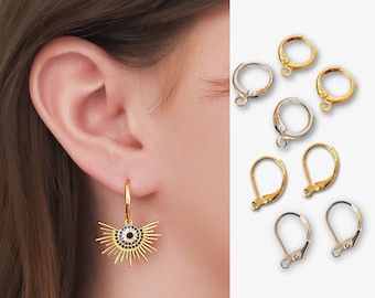 Hoops Gold Silver Ear Hooks With Loop Earring Component Ear Findings Gold Plated Brass Silver Round Circle Snap Teardrop Earrings JOLIE
