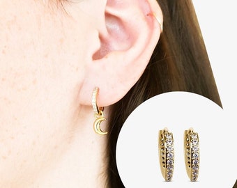Gold CZ Diamond Hoops Small Huggie Hoops Huggies Micro Pave Hoops Gold Hoop Earrings Cubic Zirconia Jewelry Add Earring Charms ACE