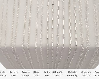 Sterling Silver 925 Chain By The Foot Cable Bar Link Sequin Disc Sunburst Long Short Oval Beaded Dainty Bulk Wholesale UNFINISHED CHAINS