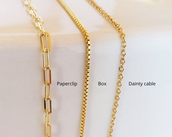3 STYLES! Gold Necklaces Paperclip Cable Thin Box Dainty Delicate Adjustable High Quality Finished Necklace Chain 16 18 20 inch inches USA