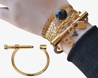 Goud roestvrij stalen bar armband Twist Open Schroef Slot Armbanden Bangle Stacker Statement Charm Hoefijzer Armband Gelaagdheid Cuff Sieraden