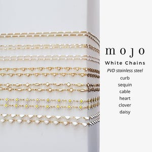 7 Styles! White Gold Unfinished Chains for Permanent Jewelry Clover Flower Daisy Heart Sequin Curb Enamel Chain for Bracelet Necklace