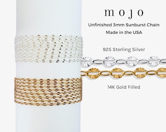 Sunburst 14K Gold Filled, 925 Sterling Silver Sequin Chain By Foot for Permanent Jewelry Necklace Bracelet 3mm Bulk Wholesale Chains ALLY