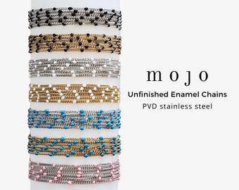 4 Colors! Enamel Curb Chain for Permanent Jewelry, Gold and Silver PVD Stainless Steel Unfinished Chain by the Foot White Black Blue Pink