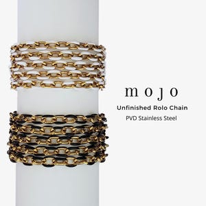 Cadena Rolo de acero inoxidable esmaltada en oro, negro y blanco por metro, cadena de eslabones dorados, cadena sin acabado para joyería DIY, 8 mm, bolsa de cadena, venta al por mayor