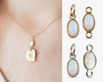 Silver or Gold! White Opal Connector or Pendant Tiny Simple Opal Charm Celestial Wedding Jewelry Necklace Earrings Bracelet Findings LIVA