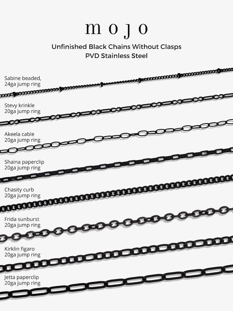 Chain Without Locket 8 Styles! Black Unfinished Chain by the Foot for Permanent Jewelry PVD ...