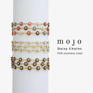 Cadenas de margaritas para joyería permanente, acero inoxidable PVD, negro, blanco, esmalte colorido, cadena sin terminar con flores por pie, pulsera al por mayor