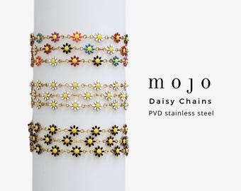 Daisy Chains for Permanent Jewelry PVD Stainless Steel Black, White, Colorful Enamel Flower Unfinished Chain by the Foot Wholesale Bracelet