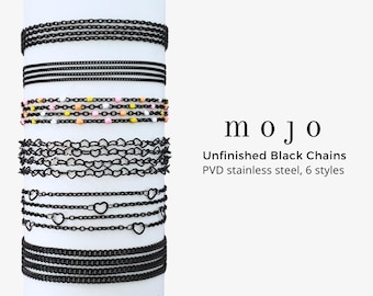 6 Styles! Black Unfinished Chains for Permanent Jewelry PVD Stainless Steel Cable Heart Curb Enamel Chain for Bracelet Necklace Wholesale