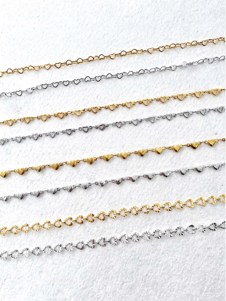 4 Styles! Heart Chains Gold and Silver PVD Plated Stainless Steel for Permanent Jewelry 3mm 4mm Chain by the Foot Bracelet Necklace Hearts image 11