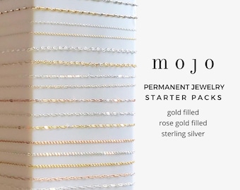 Permanent Jewelry Chain Starter Pack, Gold Filled Chain By The Foot Sterling Silver Rose Gold Filled Paperclip Bar Cable Heart Dainty Sequin