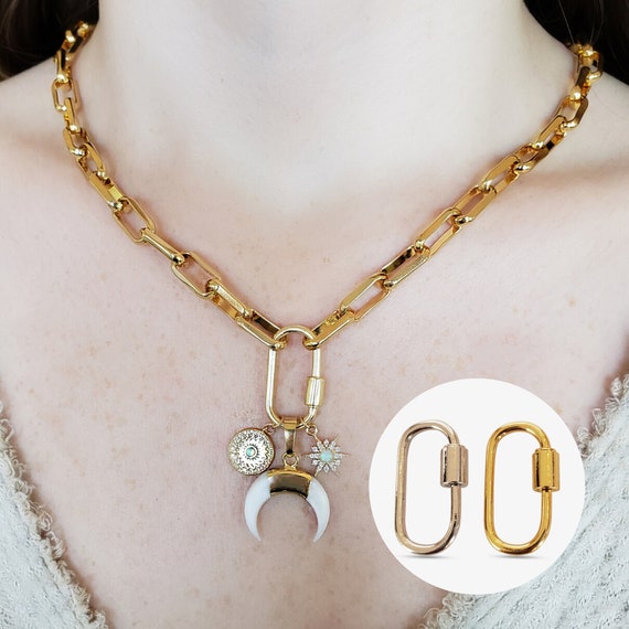 Gold Silver Lock Pendant Oval Double 