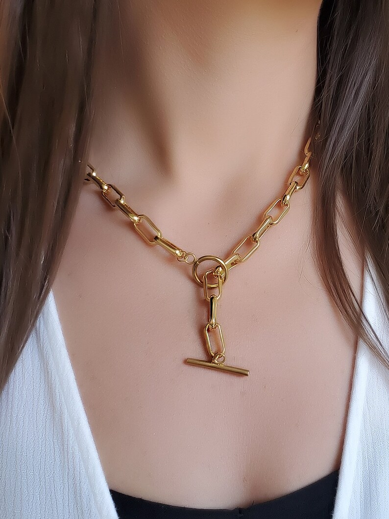 2 Styles Gold Paperclip Toggle Necklaces Lariat Necklace Y Etsy