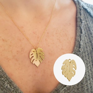 Slide-On Gold Leaf Pendant Big Leaves Charm Earring Findings Dangle Drop Earrings Layering Necklace Monstera Leaf Tropical Jewelry GIOVANNA